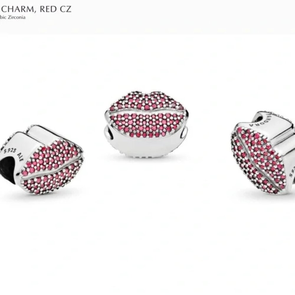 Pandora Kiss More Red Cubic Zirconia Lip Charm - Picture 3 of 3